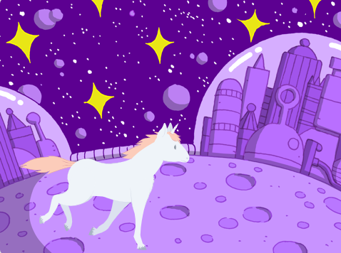 Unicorn running on the moon